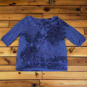 Judith Womens Grey Floral Print Ruffle Collar 3/4 Sleeve Blouse Top Plus Size 3x